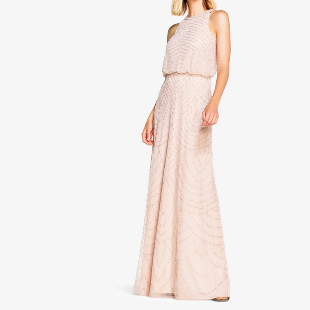 Adrianna Pappell Beaded Blush Dress